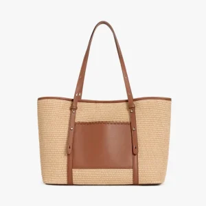 Summer Tote Bag Women European Style High End Woven Straw Shoulder Bag Ladies Casual PU Tote Bags