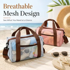 Summer Travel Breathable Mesh Beach Bag For Sunscreen Essential Towels Toiletries