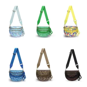 Summer Women’s Messenger Bag Nylon Leopard Cheetah Print Crossbody Bag with Chain Charms Fanny Pack for Ladies Adjustable Strap