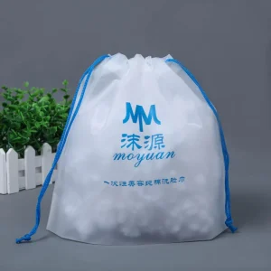Supplier Custom Sizing LOGO Thick Plastic Frosted Disposable Face Towel Packing Drawstring Storage Bag for Clothing