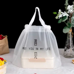 Temperature Resistant Plastic Drawstring Takeout Bags Custom Food Delivery Bans Versatile