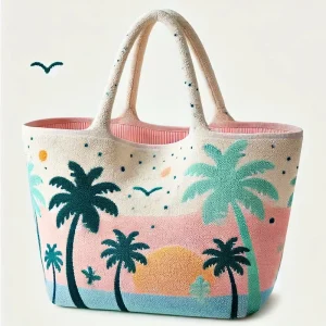 Terry Cloth Tote Bag Packaging Custom Pattern Foldable Towel Fashion Beach Bag