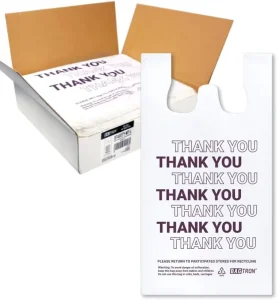 Thank You Disposable Recyclable Plastic T Shirt Carry Out Bags HDPE Food Grade Handles Silk Screen Printed for Supermarket