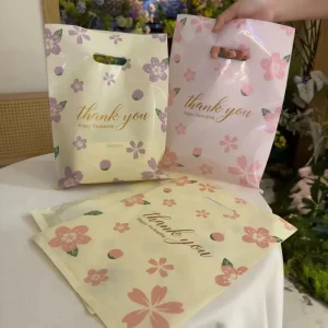 Thank You Logo Shopping Plastic Bag Clothing Plastic Gift Handbag Clothing Store Explosive Models Bag Cute Flower Bag
