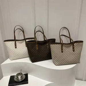 Top Fashion Large Capacity Luxury Tote Handbag for Women Printed PU Shoulder Bag with Zipper Closure Embroidery Custom Logo