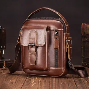 Top Grain Leather Messenger Bag Crossbody Shoulder Business Flap Buckle High Quality Retro Casual Travel Sling Bags