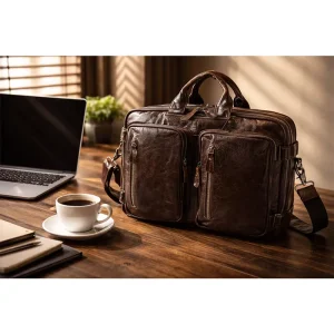 Top Layer Cowhide Leather Business Briefcase Retro Oil Leather Messenger Bag Men Handbag Laptop Tote Work Bag