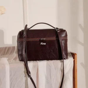 Top Layer Vegetable Tanned Cowhide Women’s Retro Minimalist Genuine Leather Zipper Shoulder Bag