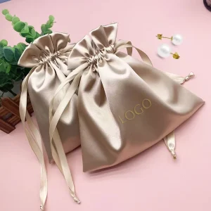 Top Quality Custom Print Logo Pouch Candy Color Silk Satin Cloth Drawstring Dust Jewelry Bag