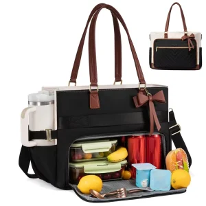 Tote Lunch Bag for Women with Insulated Laptop Bag with Large Capacity Cup Holder Travel College Daily Food Cooler Bag