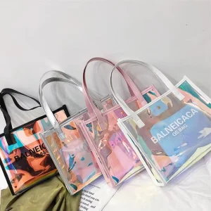 Towel TPU Iridescent Holographic Waterproof Tote Beach Bag Transparent Open Autumn Women