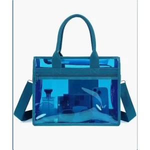 Transparent Clear PVC Tote Bag Waterproof Plastic Shoulder Stadium Approved Vinyl Shopping Handbag Large Capacity for Woman