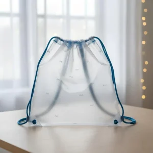 Transparent PE Plastic Heavy Duty Drawstring Bag with Gravure Printing and Custom Logo for Apparel