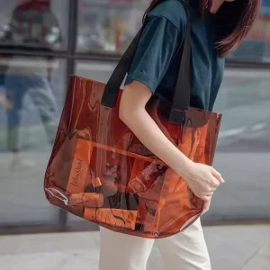 Transparent clear Pvc Shopping Cosmetic Tote Packaging Plastic Waterproof Beach clear Holographic PVC Handled Shopping Bag