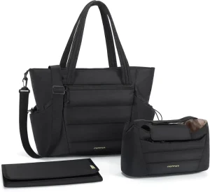 Travel 3 in 1 Set Women Diaper Bag with Stroller Organizer Puffer Ladies Tote Bag Large Capacity Baby Bag with Changing Pad
