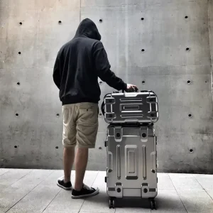 Travel Hard Shell Carry on Boarding Trolley Aluminium Luggage with TSA Customs Code Lock Suitcase