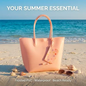 Trending Color Frosted Jelly Bag Transparent Women Matte PVC Waterproof Tote Handbag Large Capacity Summer Beach Travel