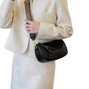 Trendy Boston Bag Spring Summer Retro New Wide Strap Crossbody Bag Women’s All Match Middle PU Polyester Pillow