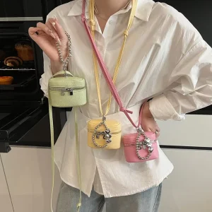 Trendy Candy Colors Neck Bags Korean Small Purses Women Mini Lipstick Headphone Crossbody Bag with Keychain