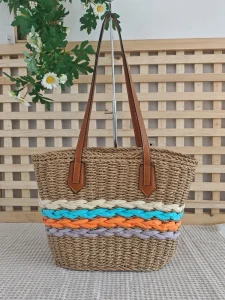 Trendy Knitted Large Women Shoulder Handbag Summer Fashion Beach Bucket Tote Bag Ladies Straw Bag