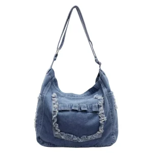 Trendy Korean style Casual Bag Large Capacity Denim Shoulder Crossbody Tote Zipper Closure Single Strap Women’s Design