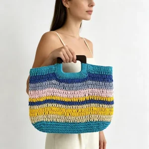 Trendy Large Capacity Spring Summer Beach Shoulder Bag Cotton Handwoven Tote Women Customized Color Poly cotton Lining Open