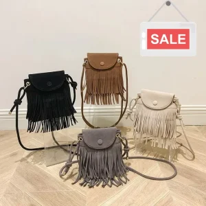 Trendy Shoulder Bag Tassel Solid Color for Women Fringe Design Messenger Bag with Adjustable Strap Everyday Shoulder Bag