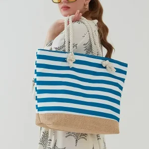Trendy Stylish Luxury Beauty Nice New Fashion Canvas Summer Colorful Tote Beach Bag With Stripe Print