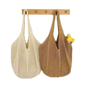 Trendy Summer Mesh Crochet Shoulder Bag Lightweight Woven Tote Woven Beach Bag for Women