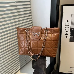 Trendy Versatile Diamond Grid Large Capacity Commuting Tote Bag with Single Shoulder Crossbody Strap