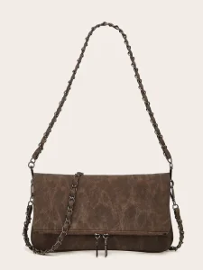 Trendy Women’s Vintage Shoulder Crossbody Chain Bag PU Leather Single Strap Polyester Lining High-end Niche Design Underarm Bag
