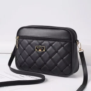 Trendy Women’s Winter Street Trends Quilted PU Crossbody Bag Zipper Closure Small Square Design Single Shoulder Strap Letter