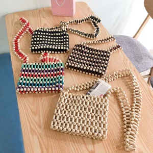 Trendy Wooden Beads Shoulder Bag Women Messenger Hollow Out Hand Bag