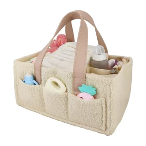 Two Color Teddy Plush Diaper Caddy Large Capacity Women’s Tote Bag Baby Diaper Organizer