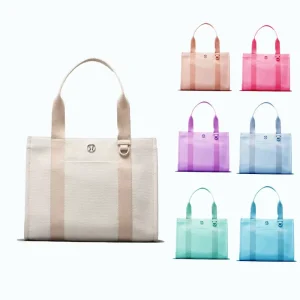 Two Tone Canvas Tote Bag 10L Large Capacity Multi Pocket Canvas Shoulder Bag for Women Shopping Travel