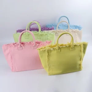 USA Warehouse Beach Tote Custom Large Handbag Blank Canvas Tassel Fringe Tote Bag Vintage Canvas Bags