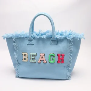 USA Warehouse Bright Color Fashion Large Capacity Handbag Mixed 6 Color Canvas Fring Beach Tote Bag