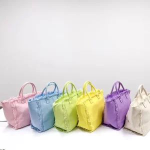 USA Warehouse Low MOQ Mixed 6 Colors Women Handbags Tote Fringe Beach Bag Canvas Tote Bag Plain