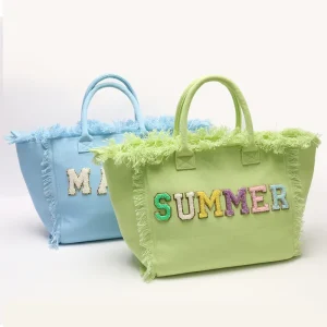 USA Warehouse Low MOQ Mixed Color Beach Travel Bag Women Fashion Tassel Handbags Cute Tote Bags Large Canvas Fringe Bag