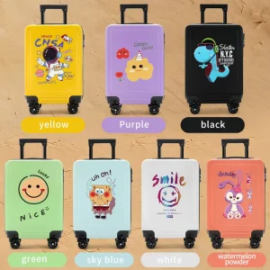 Unisex 18 Inch Kids Carry On Luggage Popular Patterns Portable ABS+PC Trolley Bag with Spinner Wheels for Travel Suitcase
