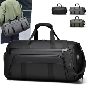 Unisex Custom Logo Large Capacity PU Leather Travel Duffel Bag Waterproof Gym Duffle Bag with Shoe Storage Compartment