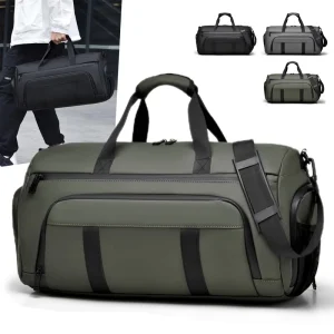 Unisex Custom Logo Large Capacity PU Leather Travel Duffel Luggage Bag Waterproof Gym Duffle Bag With Shoe Storage Compartment