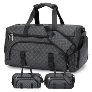 Unisex Custom Logo Large Capacity PU Leather Travel Duffel Luggage Bag Waterproof Gym Duffle Bag with Shoe Storage Compartment