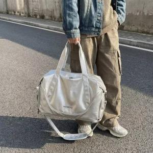 Unisex Fashion PU Breathable Super Lightweight Large Capacity Short-haul Travel Boarding Duffel Bag Zipper Closure Hand