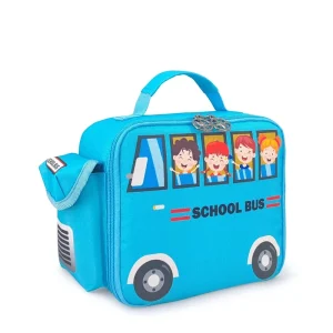 Unisex Kids Insulated Lunch Bag School Bus Print Thermal Cooler Tote for Boys Girls Easy to Clean Student Food Container