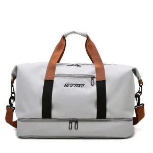Unisex Large Capacity Nylon Duffel Bag Waterproof Sports Dry Wet Separation for Gym Use