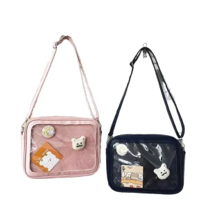 Unisex Large Capacity PU Transparent Layer Messenger Bag Pure Color Simple Shoulder Storage Fashionable Adjustable Strap Zipper