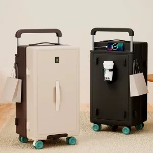 Unisex Lightweight Durable Hard Shell PC Spinner Luggage with Zipper Wide Handle Business Travel Suitcase With Cup Holder