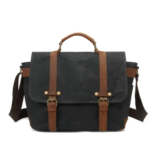 Unisex Luxury Cowhide Leather Messenger Bag Vintage Canvas Design with String Closure for Men Women Business Style