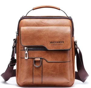 Unisex Vintage Waterproof PU Leather Letter Pattern Messenger Crossbody Business Mobile Phone Shoulder Bag
